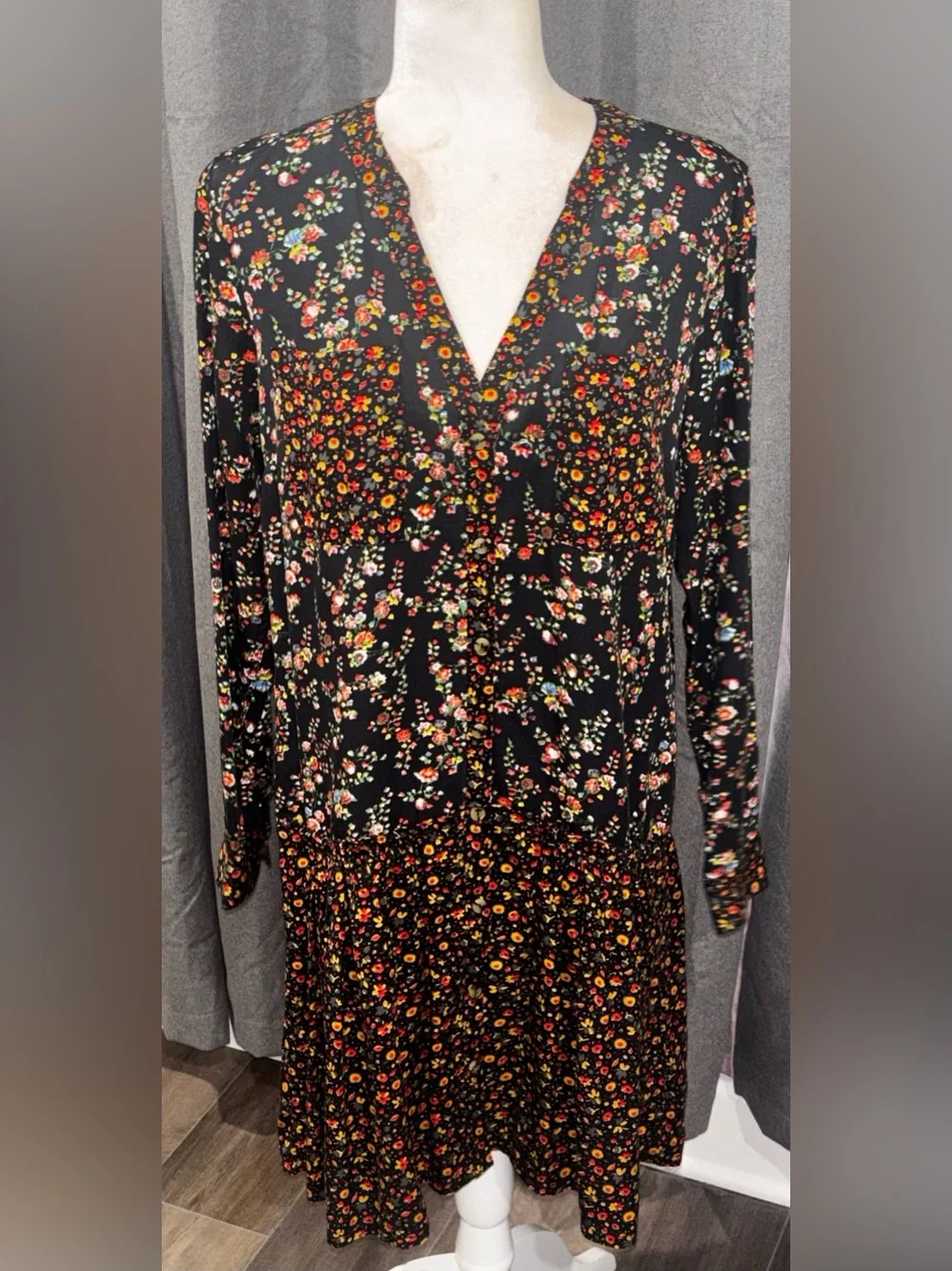 NWT Anthropologie Maeve Marlie Button Front Floral Tunic Dress Bohemian Size 4 - Picture 9 of 11